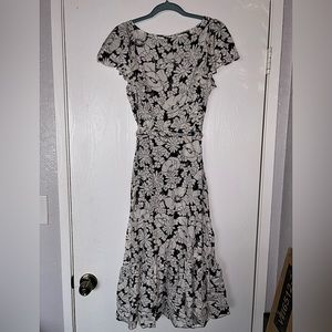 CHAPS | Chaps Black/ White Floral Dress | 50’s Fringe | Size: M